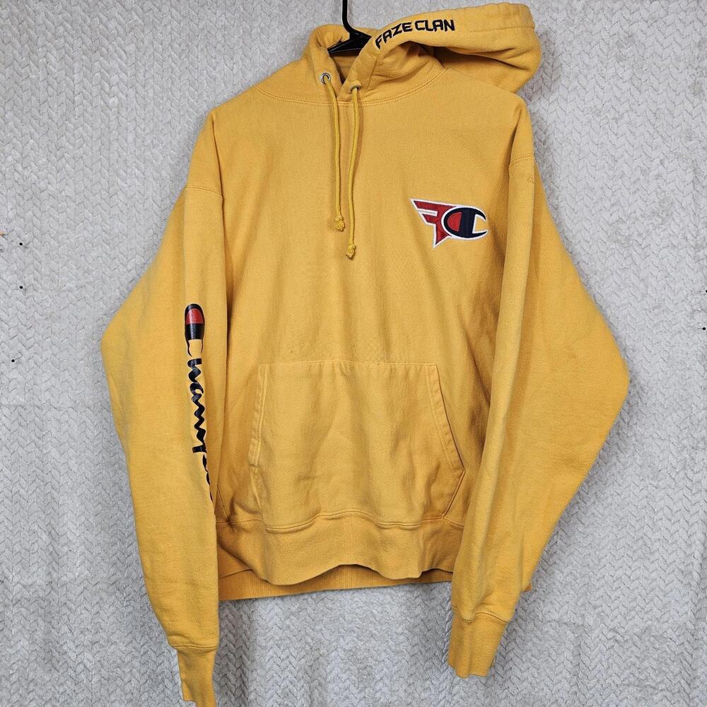 Faze Clan x Champion Gold Yellow Pullover Hoodie Sweatshirt Size XL Embroidered